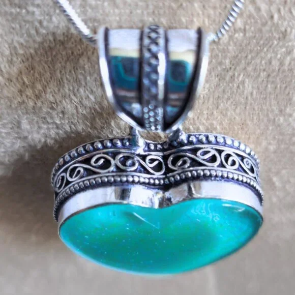 AUSTRALIAN TRIPLET OPAL HEART PENDANT STERLING CHAIN 100% ARTISAN NEWHANDCAFTED - Picture 2 of 10